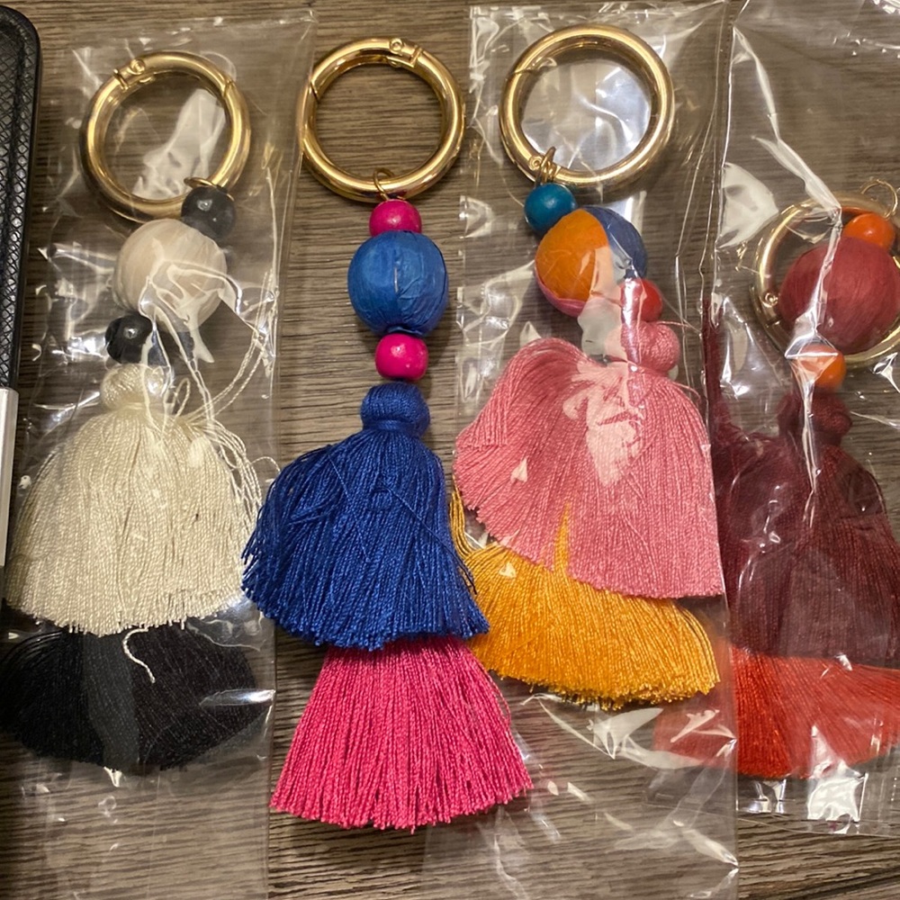 Cute tassels that can add a pop of color to any bag or tote.